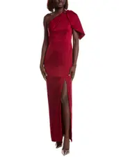 Aidan Mattox Satin One-Shoulder Gown