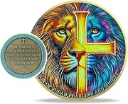 Colorful Challenge Coin Judan Lion, Inspirational Christian Challenge Coin Be Strong and Courageous, Religious Faith Coin with Joshua 1:9, Faith Challenge Coin for Men Women