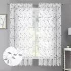 Leaf Sheer Curtains Leaves Embroidered Living Room Short 54"W x 45"L Grey