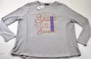 women's Modern Canvas top size XXL gray long sleeve round neck printed front