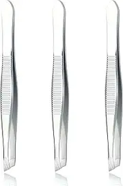 LUXXII (3 Pack) Slant Tweezers - Precision Stainless Steel Slant Tip Tweezers Hair Plucker for Hair and Eyebrows Personal Care (Silver Tone)
