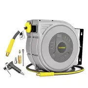 Enclosed Retractable Air Hose Reel, 3/8 in x 65 Ft Hybrid Hose