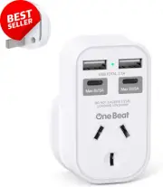 AU to UK Travel Adapter Plug with 2 USB C + 2 USB A, Type G Charger, 2400W