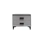 Grey Fabric Bedside Table with Drawers/Timber Frame/Steel Legs