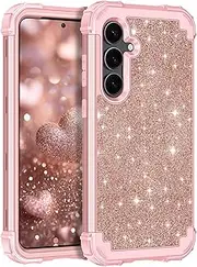 [LONTECT] for Galaxy S23 FE 5G Case [Not fit S23 5G] Glitter Sparkle Bling 3 in 1 Heavy Duty Hybrid Sturdy High Impact Shockproof Cover Case for Samsung Galaxy S23 FE 5G 2023,Shiny Rose Gold