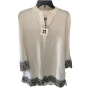 Anne Klein Linen Tunic. NWT. XS, Long Sleeves, Hidden Button Placket, Blkcream