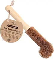 Eco Basics Natural Plus Cup & Mug Brush – Ethically Handmade by Female Artisan, Fair Trade, Natural Rubber Wood & Coconut Fibers, Plastic-Free, 24x6 cm, Eco-Friendly Cleaning for Cups & Mugs