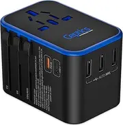 World International Travel Plug Adapter by Ceptics - Powerful 33.5W with PD & QC 3.0 Dual USB-C Power - 3 USB Ports Wall Charger Type I C G A Outlets 110V 220V A/C - EU Euro US UK