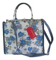 Peony Flower Beige/Blue design Tapestry City Tote - Shoulder Bag