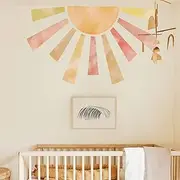 astrkiz Large Fabric Watercolor Boho Half Sun Wall Decal Peel and Stick, Pastel Sunrise Backdrop Murals Stickers, Sunshine Wall Art Decor for Kids Room Playroom Nursery Bedroom, 48.03" x 28.74"