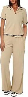 [ZANZEA] Women's Two Piece Outfit Short Sleeve Waffle Knit Top and Long Pants with Pocket Casual Pajama Sets
