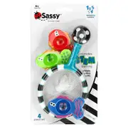 Sassy, Developmental Bath Toy, Catch 'n Count Net, 6 + Months, 4 Piece Set
