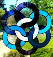 Shades of Blue CELTIC INTERLOCKING RINGS Authentic Stained Glass SUNCATCHER Gift