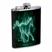 Fiery Green Horse Em1 Flask 8oz Stainless Steel Hip Drinking Whiskey
