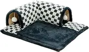 Cute Cat Bed Toy Tunnel Cat Sleeping Mat with Removable Mat Cat Activity Rug Toy Play Center for Small Medium Cats Bunny, Black L