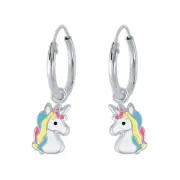 925 Sterling Silver Rainbow Mane Charm Huggies Unicorn Hoop Earrings Girls