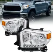 Pair Chrome Headlights Assembly For 14-21 Toyota Tundra Halogen W/O LED strip (for: Toyota)