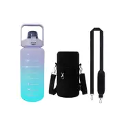 2L Water Bottle Straw Cup Motivational Drink Flask Time Markings with Sleeve - Purple