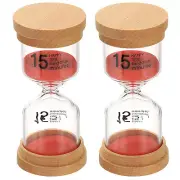 15 Minute Sand Timer, 2 Pcs High Borosilicate Glass Wooden Sand Watch, Red