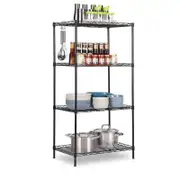 4 Tier Carbon Steel Adjustable Wire Shelf Unit - Heavy Duty Metal Storage Rack (Black)