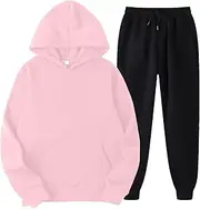 [Qiyifuwang] Women Trendy Outfits Tracksuit Sets, Two Piece Long Sleeve Pullover Tops & Jogger Pants Sport Clothing Loungewear Pink,XX-Large, #02_pink, XX-Large