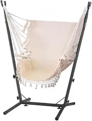 Gardeon Hammock Chair Outdoor Camping Hanging Hammocks with Metal Stand Garden Cream
