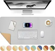 Giecy Leather Desk Pad, Dual-Sided Natural Cork & PU Leather Desk Pad, 90 x 43 cm Extended Computer Desk Mat Keyboard Mouse Pads Writing Mat Desk Blotter Pads Mats for Laptop PC Gaming (Grey)