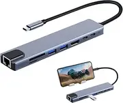USB C HUB - Type C Adapter, High Speed Data Transfer | USB C Dock, 4K Output, USB 3.0 Ports, Card Slot, PD Charging, Ethernet Connector, and Slim Multiport Hub for Devices
