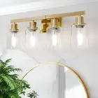 Bathroom Vanity Light, 4-Light Modern Matte Gold Wall Sconce Lighting with Clear