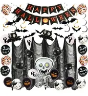 Happy Halloween 47 Piece Party Decorations Black Spider &White Ghost Gauze NEW
