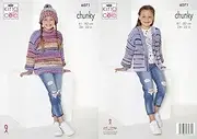 King Cole Chunky Knitting Pattern Childrens Sweater, Cardigan and Hat (6071), 24'' - 32''