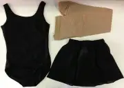 Bloch CL5405 Girls' Large (12) Black Tank Leotard Tan Footed Tights Black Skirt