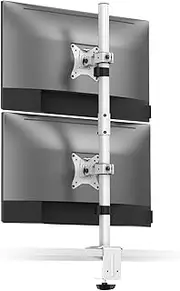 Desky Eco Vertical Monitor Mount – Dual Stacked Arm for 17–32" Screens – VESA 75/100 – Clamp or Grommet Mount – White
