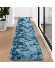 2x8ft Plush High Pile Blue Tie-Dyed Rug,Fluffy Soft Runner Bedside Rug,for...