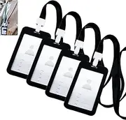 4 Pack Hard Plastic Vertical Badge Holders, Sliding ID Badge Holder, Slide Open ID Card Case Protector Business Badge Card Holder with Clear Window, with Detachable Neck Lanyard Strap