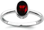 [JewelryWeb] 925 Sterling Silver Polished Garnet Oval Ring Band Style-Ring for Women