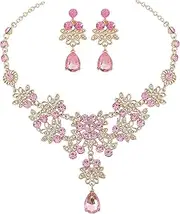 [GYRMMUE] Rhinestone Waterdrop Bridal Necklaces Necklaces Earrings Set Crystal Wedding Choker Necklaces Ball Earrings Necklaces Set Drop Crystal Statement Necklace Jewelry Set for Women Girls