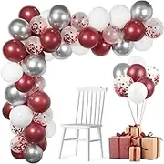 GAGAKU 60 Pack Burgundy Red White Silver Maroon Balloons Garland Arch Kit, 12 Inches Latex Confetti Balloons for Women Kids Birthday Wedding Bride Bachelorette Retirement Party Decorations Supplies