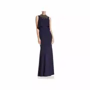 $445 Aidan Mattox Women'S Navy Blue Embellished Sleeveless Popover Dress Size 8