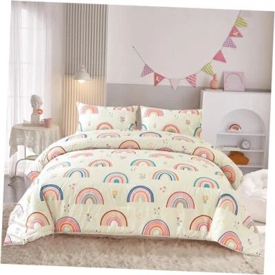 Lightweight Soft 3 Piece Rainbow Comforter Set with 2 Pillow Twin Multicolor