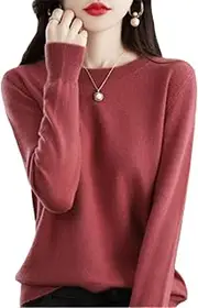 [Bciopll] 100% Wool Cashmere Sweater Women Loose Casual Knitted Round Neck Pullover Autumn and Winter Sweater