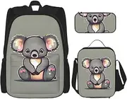 The Lovely Koala Backpack With Lunch Box And Pencil Case 3 In,Kawaii Backpacks With Lunch Bag Matching Combo