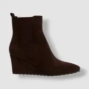 Anne Klein Women's Brown Microsuede Valore Pointed-Toe Wedge Booties Size 8.5
