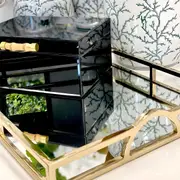 Large Gold Plated Rectangle Decorative Deluxe Mirror Tray with Arch Handles