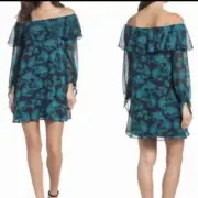 Sam Edelman Teal Rose Off the Shoulder Mini Shift Dress. New size 6