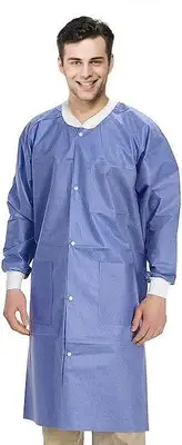 Disposable Lab Coats XX-Large 50 Pack Blueberry SMS Knee-Length with Knit Collar