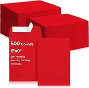 500 Counts 6 x 9 Inch Self Adhesive Security Catalog Envelopes Catalog Mailing Envelopes with Adhesive Closure 24lb Envelopes for Mailing Storage Organizing Home Office (Red)