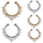 Non Piercing Fake Clip On Septum Clicker Hanger Nose Ring Hoop Silver Clear SExe