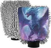 XYMZR Dragon Fantasy Blue Absorbent Microfiber Car Wash Mitt, Funny Cute Anime Scratch Free for Cars Cleaning, Home Cleaning Mitts, 2 Pack, 10.24” L x 7.09” W