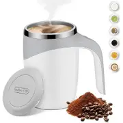 Automatic Stirring Coffee Mug, Stainless Steel Magnetic Rechargeable Electric Coffee Stirrer Mugs with Lid for Stir Office, Travel, Kitchen (White)